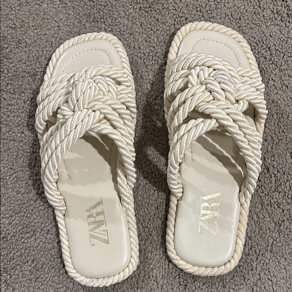 Zara Women's Cream Rope Braided Sandals
